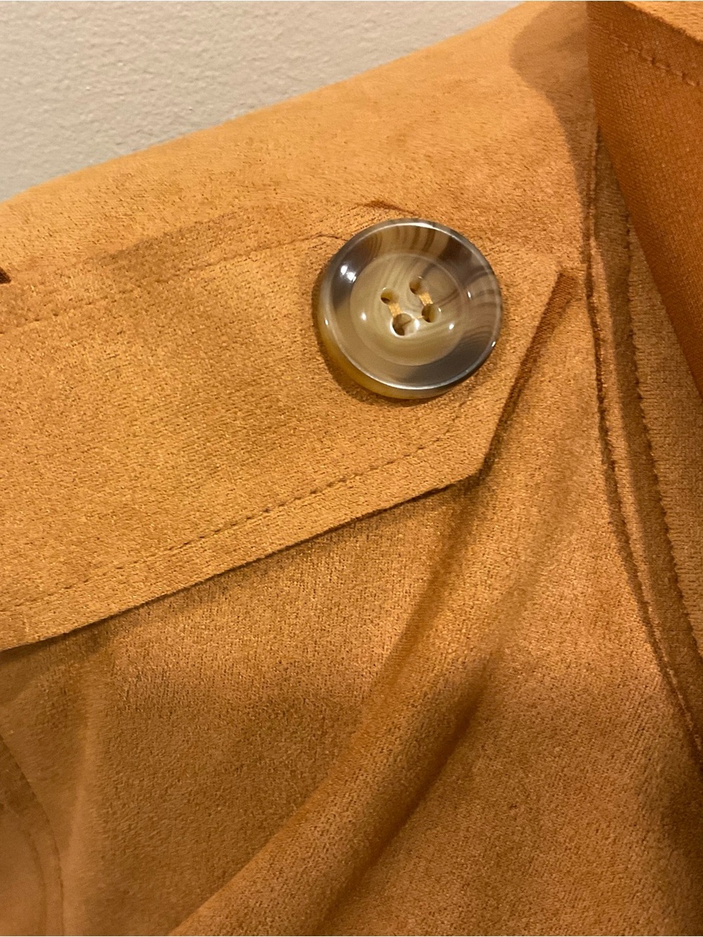 Women's Camel Suede Trench Coat - Picture 3 of 4